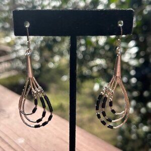 STERLING Liquid Silver 3-Strand Heishi Black Onyx EARRINGS